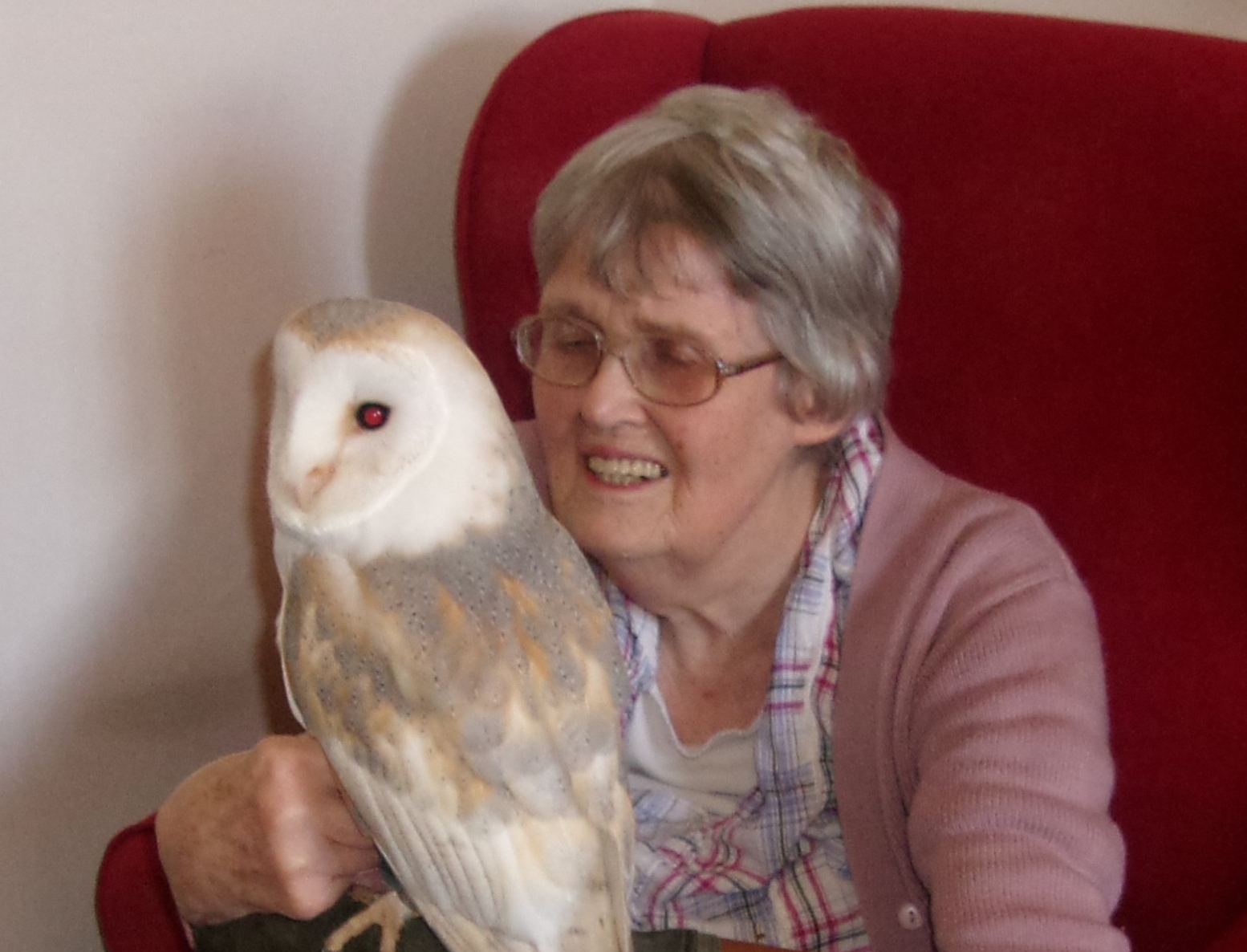 A Fairfield resident holds an owl