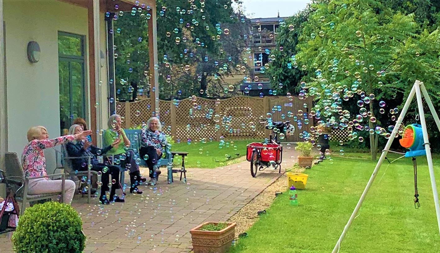 cropped wide bubbles patio lawn